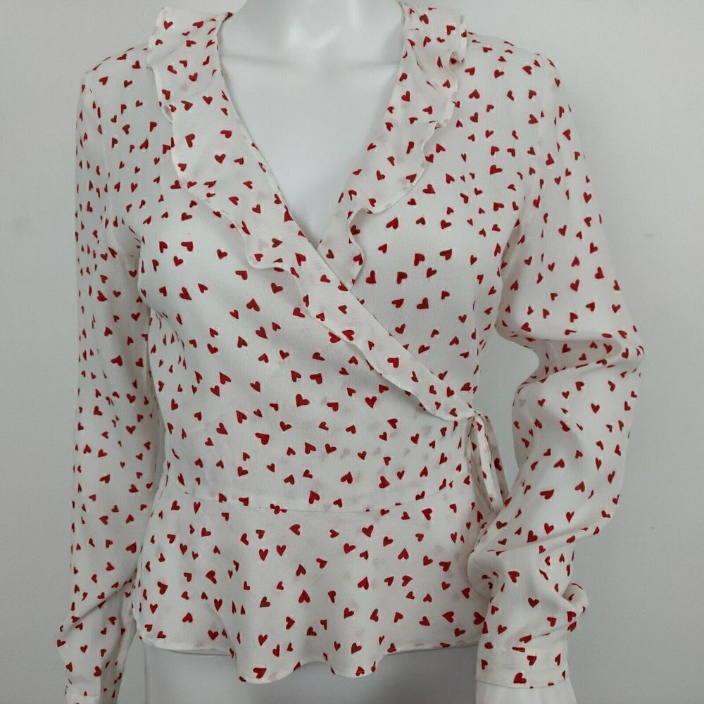 Rails Simone Smitten Heart Print Wrap Top Womens Size XS Rayon Love Anniversary - Picture 2 of 11